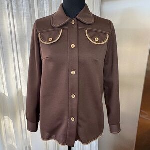 Vintage 80s jacket, chocolate brown blazer, yellow decorative stitches, 6 (S/M)